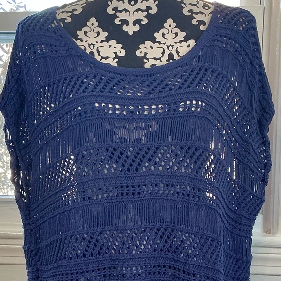 C. Wonder Boho Blue Crochet Open Knit Fringed Hem Tunic Top Size 1X EUC - Picture 5 of 12